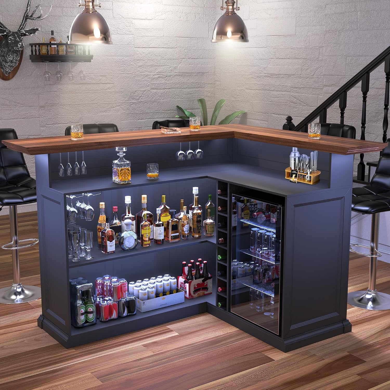 Home Bar Lounge - Г-образный домашний барный шкаф с местом